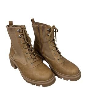 Report Sputnik Combat Boots Tan Platform Lug Sole Lace Up Zip Women 9.5